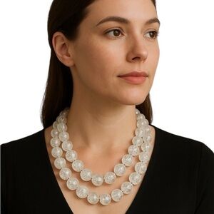 1950's Vintage Crackle Lucite Bead Necklace / Double Strand Statement